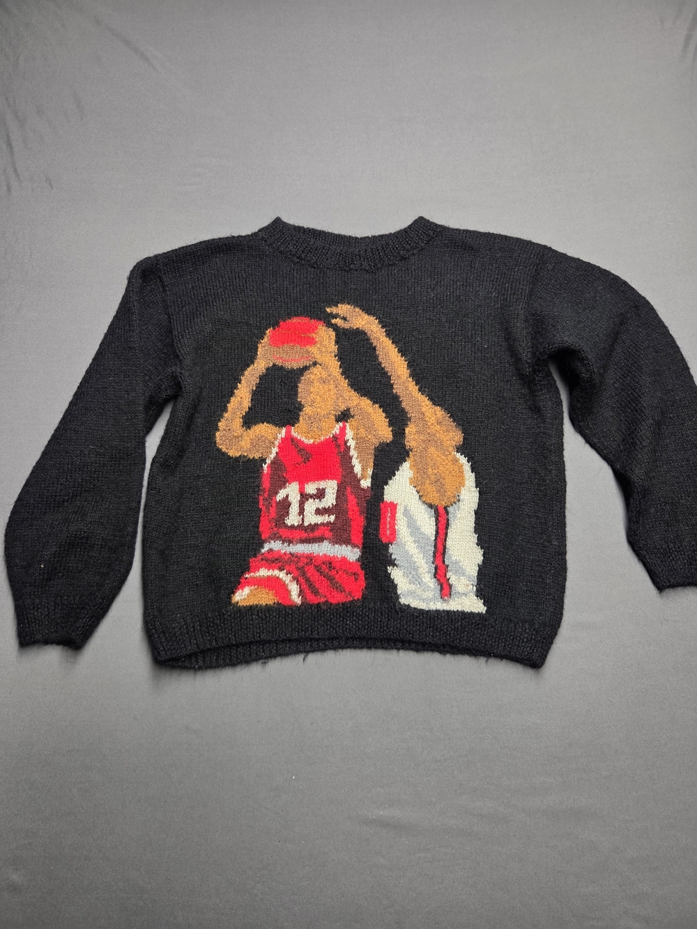 Vintage Handknit Basketball 12 Graphic Sweater Unique Knit Pullover
